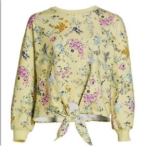 CINQ A SEPT Parker Sakura Floral Tie-Front Pullover Sweater